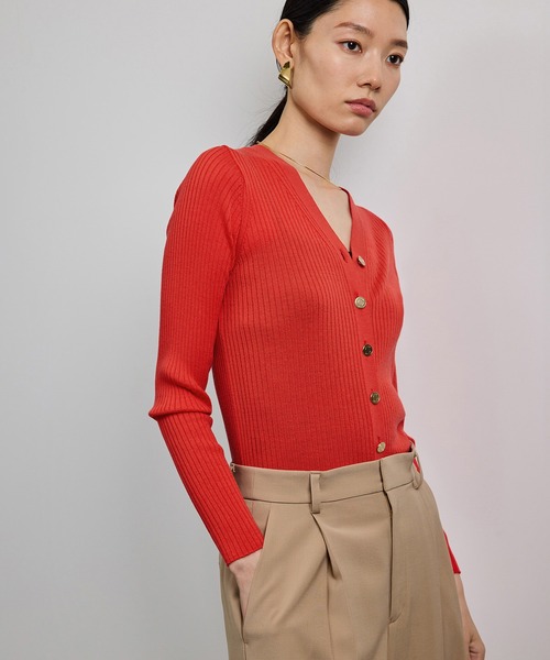 ROPE'（ロペ）の「ハイゲージワイドリブニットカーディガン（カーディガン/ボレロ・レディース・ブラック/グレー/レッド/オフホワイト/ピンク系その他・FREE）」の5枚目の写真