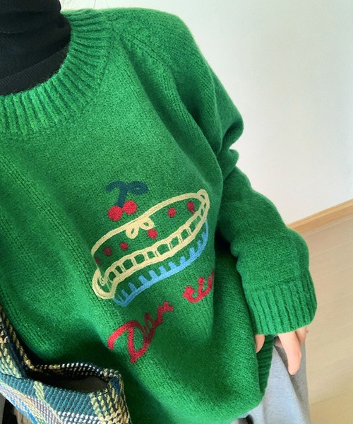 Lace Ladies(レースレディース)の「クルーネック 刺繍 オーバーサイズ ニット プルオーバー(ニット/セーター・レディース・グレー/グリーン/ブラック/アイボリー・FREE)」の12枚目の写真