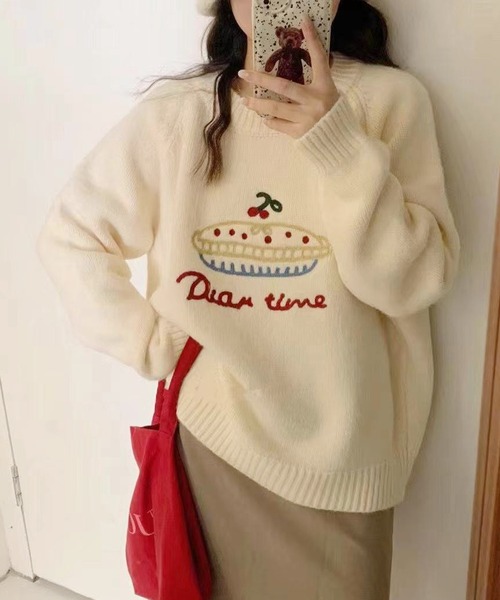 Lace Ladies(レースレディース)の「クルーネック 刺繍 オーバーサイズ ニット プルオーバー(ニット/セーター・レディース・グレー/グリーン/ブラック/アイボリー・FREE)」の15枚目の写真