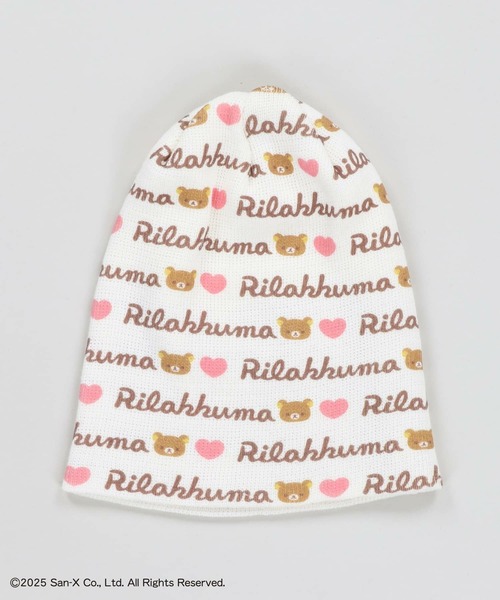 SPINNS(スピンズ)の「『リラックマ』総柄ニット帽(ニットキャップ/ビーニー・レディース・ブラック/ホワイト・ONESIZE)」の1枚目の写真