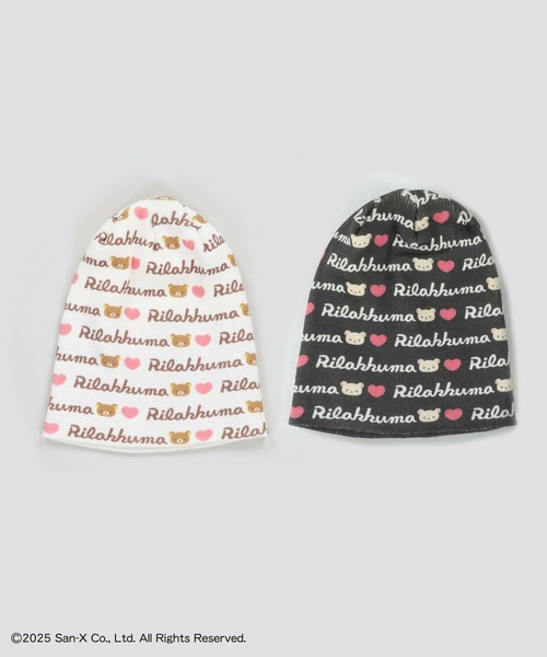SPINNS(スピンズ)の「『リラックマ』総柄ニット帽(ニットキャップ/ビーニー・レディース・ブラック/ホワイト・ONESIZE)」の3枚目の写真
