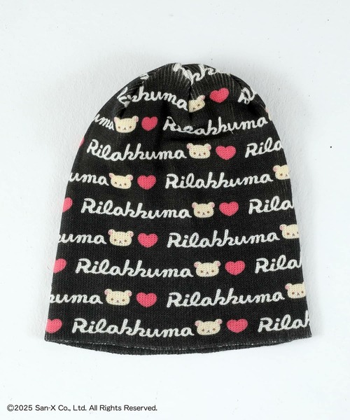 SPINNS(スピンズ)の「『リラックマ』総柄ニット帽(ニットキャップ/ビーニー・レディース・ブラック/ホワイト・ONESIZE)」の5枚目の写真