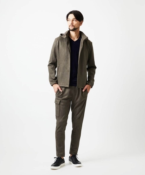 MICHEL KLEIN HOMME   （ミッシェルクランオム）の「【セットアップ】スエード調スウェットパンツ（カーゴパンツ・メンズ・カーキ/ブラック・MEDIUM/X-LARGE/LARGE）」の4枚目の写真