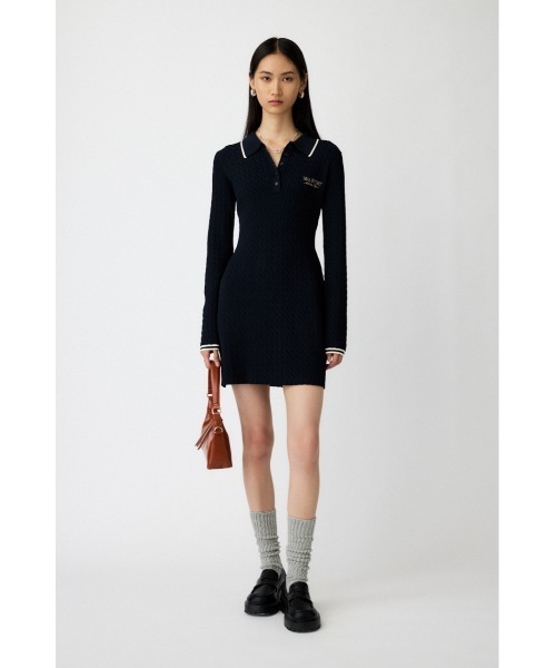 MOUSSY(マウジー)の「LOGO CABLE KNIT MINI DRESS / ロゴ ケーブル ニット ミニ ドレス(ワンピース・レディース・アイボリー/杢グレー/ネイビー・1/2)」の5枚目の写真