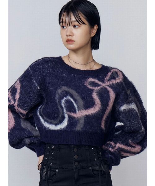 セール】リボンラインショートニット（ニット/セーター）｜EMODA