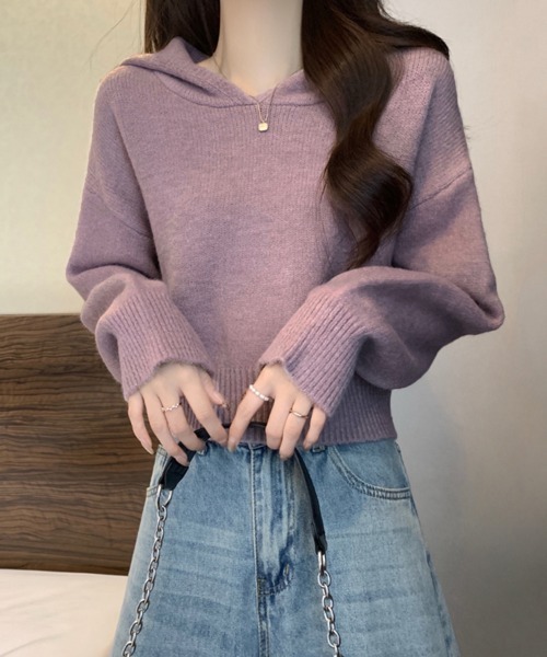 セール】ニットパーカーフード付き ニットセーター（ニット/セーター