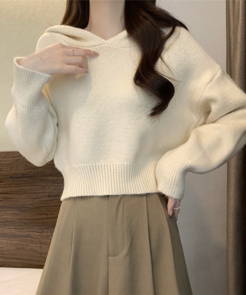 セール】ニットパーカーフード付き ニットセーター（ニット/セーター