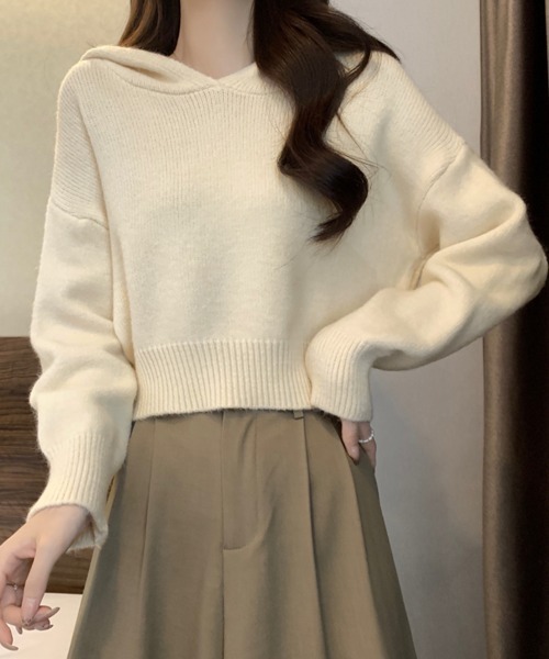 セール】ニットパーカーフード付き ニットセーター（ニット