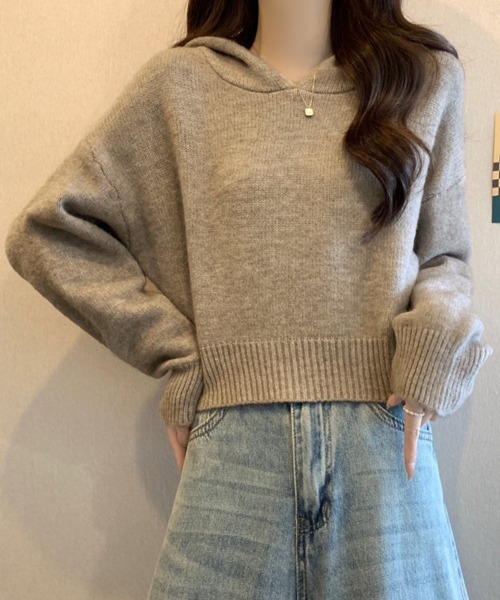 セール】ニットパーカーフード付き ニットセーター（ニット/セーター