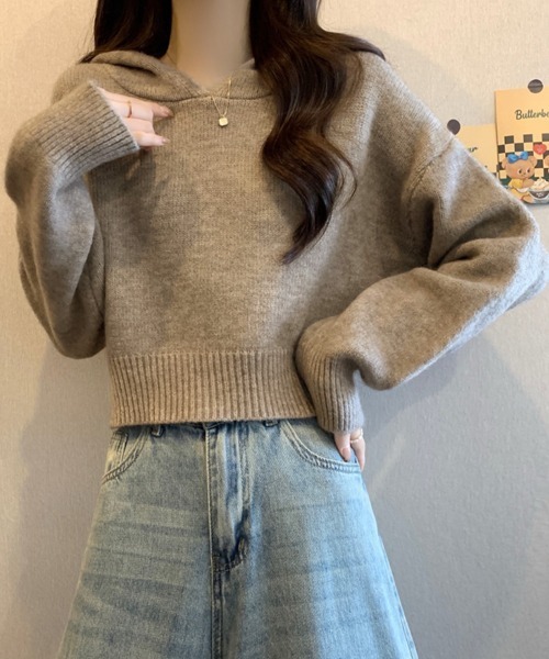 セール】ニットパーカーフード付き ニットセーター（ニット/セーター