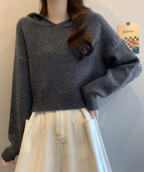 セール】ニットパーカーフード付き ニットセーター（ニット/セーター