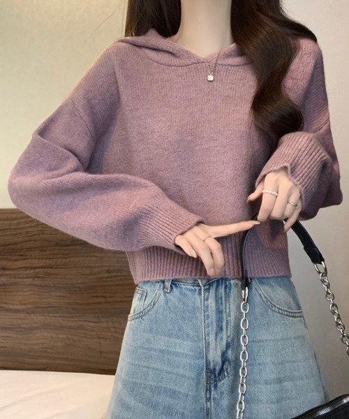 セール】ニットパーカーフード付き ニットセーター（ニット/セーター