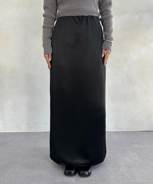 Thevon（ゼボン）の「サテンIラインスカート（スカート・レディース・ブラック/ベージュ・M/S）」の5枚目の写真