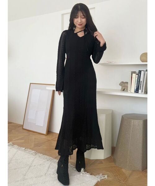 MERCURYDUO（マーキュリーデュオ）の「カットレースブロッキングフレアスリーブマーメイドワンピース（ワンピース・レディース・ブラック/イエロー/ミント・SMALL/MEDIUM）」の14枚目の写真