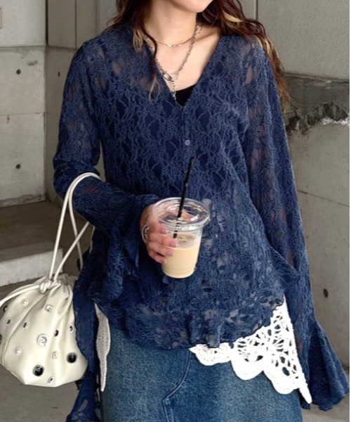 トップス ameri UND 2WAY CUT LACE FRILL TOP UND 2WAY CUT LACE FRILL TOP（Tシャツ/カットソー）｜Ameri（アメリ