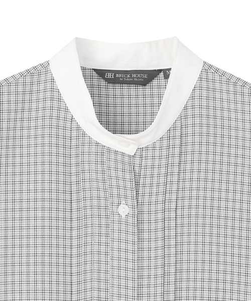 TOKYO SHIRTS（トウキョウシャツ）の「COFREX  ピンタック配色 ブラウス 長袖 レディースデザインシャツ（シャツ/ブラウス・レディース・グレー・S/M/L/LL/XL）」の3枚目の写真