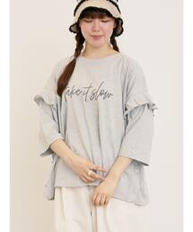 Samansa Mos2 | [接触冷感]袖フリルロゴ刺繍Tシャツ(Tシャツ/カットソー)