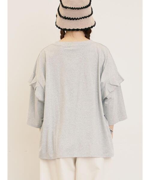 Samansa Mos2（サマンサ モスモス）の「[接触冷感]袖フリルロゴ刺繍Tシャツ（Tシャツ/カットソー・レディース・オレンジ/ダークブラウン/グリーン/グレー・F）」の10枚目の写真