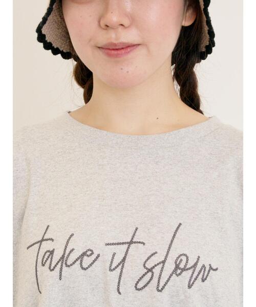 Samansa Mos2（サマンサ モスモス）の「[接触冷感]袖フリルロゴ刺繍Tシャツ（Tシャツ/カットソー・レディース・オレンジ/ダークブラウン/グリーン/グレー・F）」の11枚目の写真