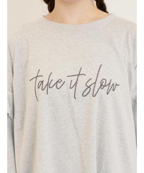 Samansa Mos2（サマンサ モスモス）の「[接触冷感]袖フリルロゴ刺繍Tシャツ（Tシャツ/カットソー・レディース・オレンジ/ダークブラウン/グリーン/グレー・F）」の12枚目の写真