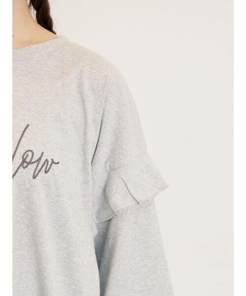 Samansa Mos2（サマンサ モスモス）の「[接触冷感]袖フリルロゴ刺繍Tシャツ（Tシャツ/カットソー・レディース・オレンジ/ダークブラウン/グリーン/グレー・F）」の13枚目の写真