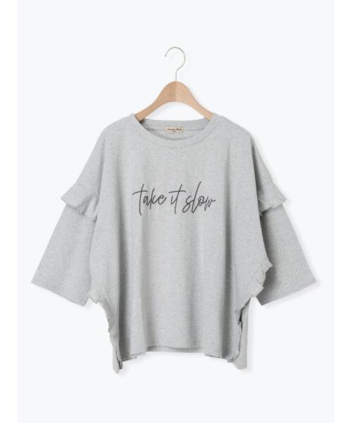 Samansa Mos2（サマンサ モスモス）の「[接触冷感]袖フリルロゴ刺繍Tシャツ（Tシャツ/カットソー・レディース・オレンジ/ダークブラウン/グリーン/グレー・F）」の16枚目の写真