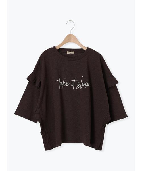 Samansa Mos2（サマンサ モスモス）の「[接触冷感]袖フリルロゴ刺繍Tシャツ（Tシャツ/カットソー・レディース・オレンジ/ダークブラウン/グリーン/グレー・F）」の17枚目の写真