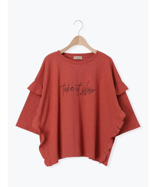 Samansa Mos2（サマンサ モスモス）の「[接触冷感]袖フリルロゴ刺繍Tシャツ（Tシャツ/カットソー・レディース・オレンジ/ダークブラウン/グリーン/グレー・F）」の19枚目の写真