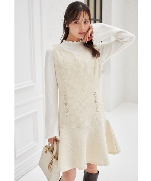 tocco closet（トッコ　クローゼット）の「ポケットビジュー付きツイードジャンパースカート（ジャンパースカート・レディース・アイボリー/ブラック・M）」の2枚目の写真