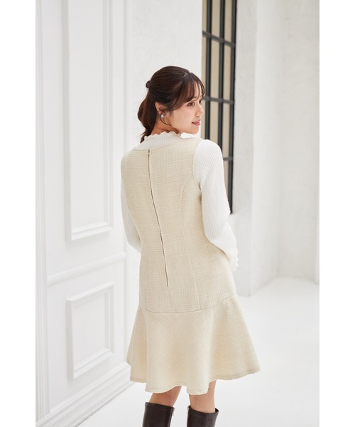 tocco closet（トッコ　クローゼット）の「ポケットビジュー付きツイードジャンパースカート（ジャンパースカート・レディース・アイボリー/ブラック・M）」の10枚目の写真