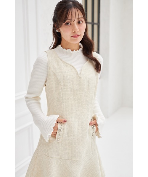 tocco closet（トッコ　クローゼット）の「ポケットビジュー付きツイードジャンパースカート（ジャンパースカート・レディース・アイボリー/ブラック・M）」の8枚目の写真