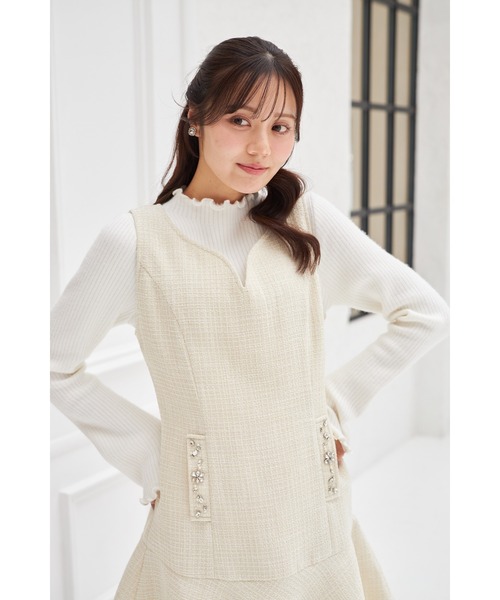 tocco closet（トッコ　クローゼット）の「ポケットビジュー付きツイードジャンパースカート（ジャンパースカート・レディース・アイボリー/ブラック・M）」の9枚目の写真