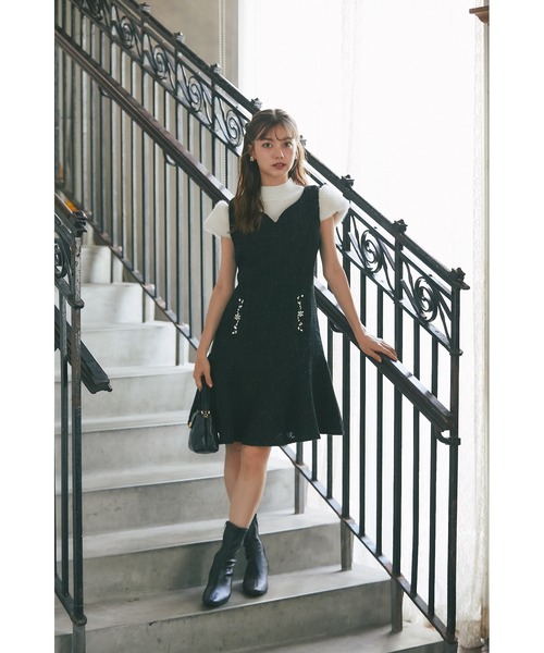 tocco closet（トッコ　クローゼット）の「ポケットビジュー付きツイードジャンパースカート（ジャンパースカート・レディース・アイボリー/ブラック・M）」の11枚目の写真