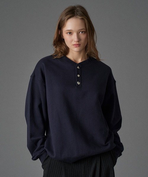 SILVER BUTTON HENRY NECK SWEAT / シルバーボタンヘンリーネック
