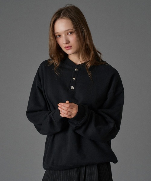SILVER BUTTON HENRY NECK SWEAT / シルバーボタンヘンリー
