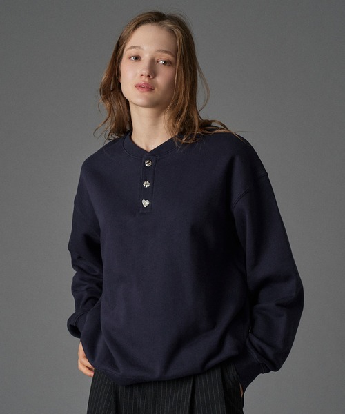 SILVER BUTTON HENRY NECK SWEAT / シルバーボタンヘンリー