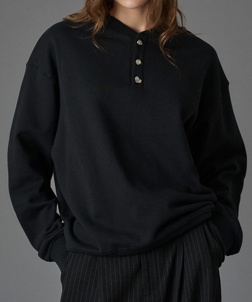 ONCILY(オンシェリー)の「SILVER BUTTON HENRY NECK SWEAT / シルバーボタンヘンリーネックスウェット(スウェット・メンズ・ネイビー/ブラック/杢グレー・LARGE/SMALL/MEDIUM)」の21枚目の写真