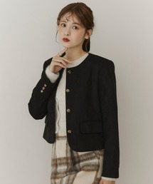 Olu. | ベルベットスエードライクショートジャケット(ノーカラージャケット)