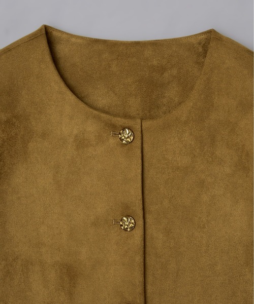 Olu.(オルドット)の「ベルベットスエードライクショートジャケット(ノーカラージャケット・レディース・ブラック/ブラウン・FREE)」の14枚目の写真