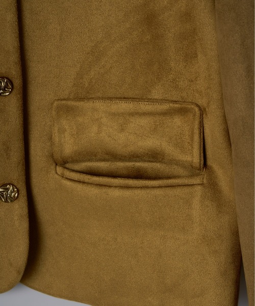 Olu.(オルドット)の「ベルベットスエードライクショートジャケット(ノーカラージャケット・レディース・ブラック/ブラウン・FREE)」の18枚目の写真