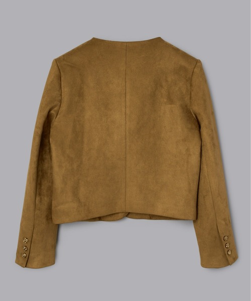 Olu.(オルドット)の「ベルベットスエードライクショートジャケット(ノーカラージャケット・レディース・ブラック/ブラウン・FREE)」の19枚目の写真