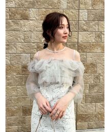 60%OFF結婚式にオススメ【ラグナムーン】 LAGUNAMOON デザインレースMIXイエロードレス (M〜L) をレンタル