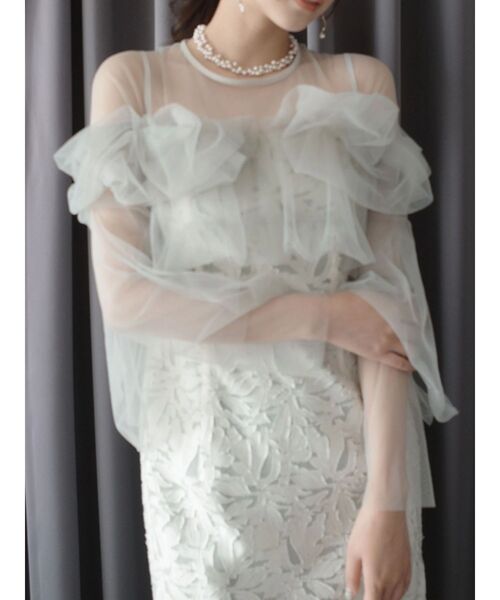 LAGUNAMOON（ラグナムーン）の「LADYボリュームチュールジャガードドレス 結婚式 お呼ばれ（ドレス・レディース・イエロー/ミント/ブラック・SMALL/MEDIUM）」の13枚目の写真