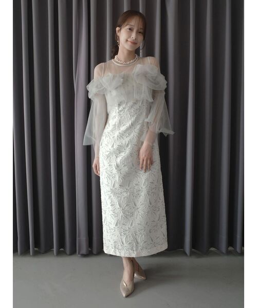 LAGUNAMOON（ラグナムーン）の「LADYボリュームチュールジャガードドレス 結婚式 お呼ばれ（ドレス・レディース・イエロー/ミント/ブラック・SMALL/MEDIUM）」の17枚目の写真