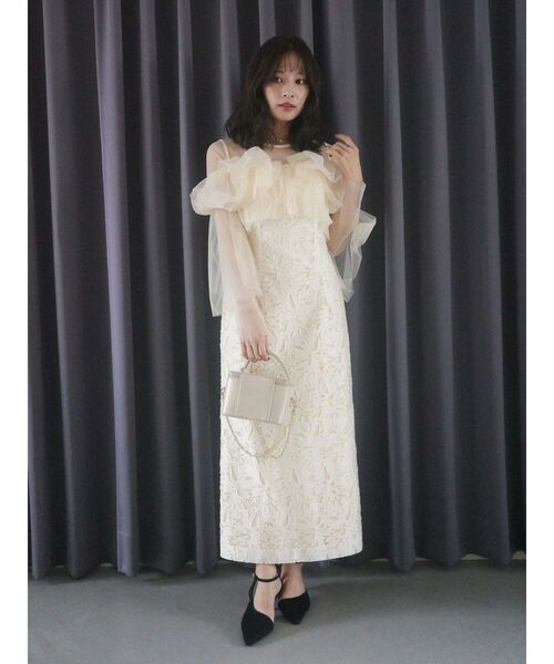 LAGUNAMOON（ラグナムーン）の「LADYボリュームチュールジャガードドレス 結婚式 お呼ばれ（ドレス・レディース・イエロー/ミント/ブラック・SMALL/MEDIUM）」の19枚目の写真