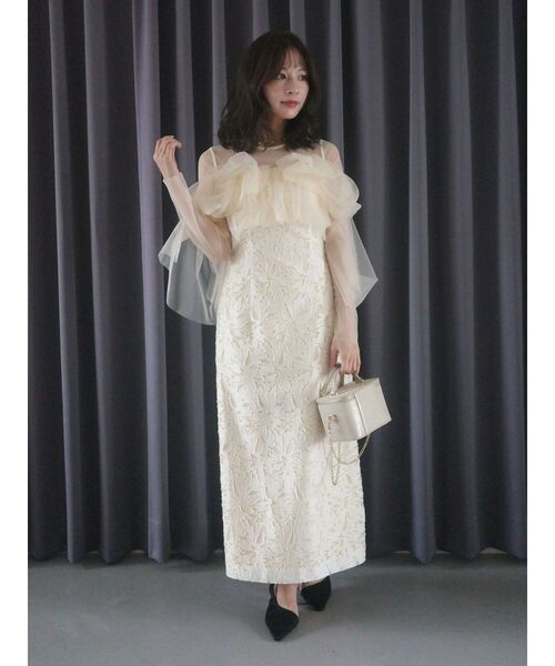 LAGUNAMOON（ラグナムーン）の「LADYボリュームチュールジャガードドレス 結婚式 お呼ばれ（ドレス・レディース・イエロー/ミント/ブラック・SMALL/MEDIUM）」の20枚目の写真