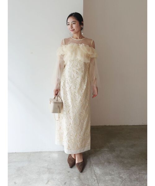 LAGUNAMOON(ラグナムーン)の「LADYボリュームチュールジャガードドレス(ドレス・レディース・イエロー/ミント/ブラック・SMALL/MEDIUM)」の5枚目の写真