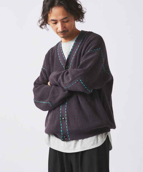 JOURNAL STANDARD relume（ジャーナルスタンダード　レリューム）の「ハンド ステッチ アゼ ニット カーディガン（カーディガン/ボレロ・メンズ・ネイビー/イエロー/ブラックミックス・MEDIUM/LARGE）」の15枚目の写真