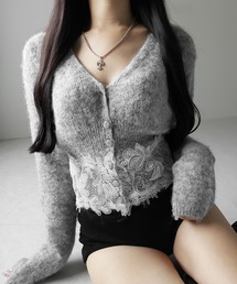 me+em select（ミームセレクト）の「レースドッキングモヘアライクニットカーディガン ／ Lace docking mohair-like knit cardigan（カーディガン/ボレロ・レディース）」