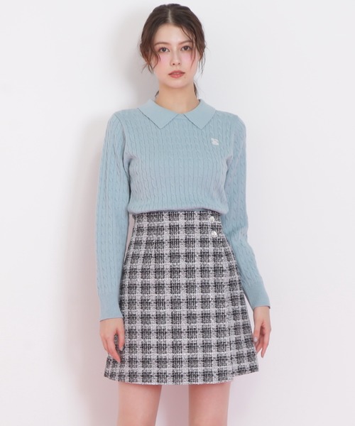 JILL by JILL STUART（ジルバイジルスチュアート）の「◇ツィードチェックビジュー釦ミニスカート（スカート・レディース・ブルー系その他/ピンク系その他/ブラック系その他・MEDIUM/SMALL）」の2枚目の写真